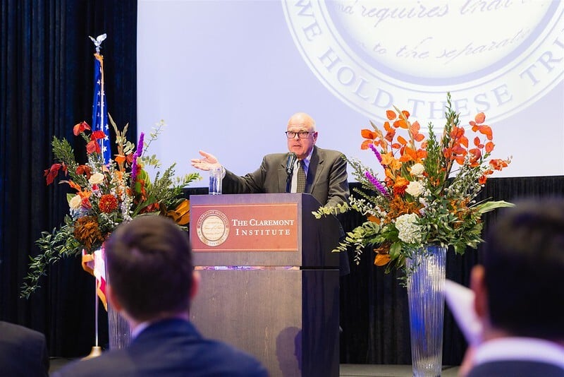 Christopher Caldwell accepting the Salvatori prize